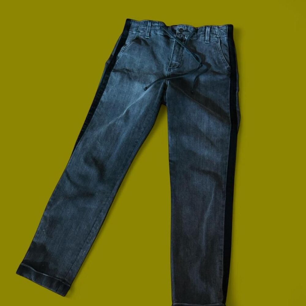 PAIGE Black Denim Jogger Jeans Size 28 Velvet Side Stripe Stretch Pants